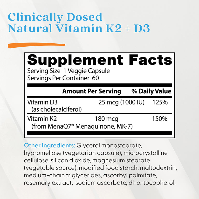 Doctor's Best Natural Vitamin K2 MK7 with MenaQ7 plus D3