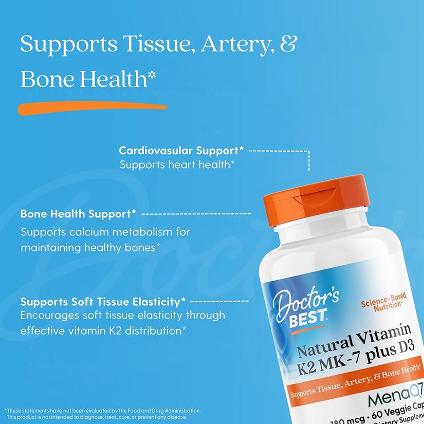Doctor's Best Natural Vitamin K2 MK7 with MenaQ7 plus D3