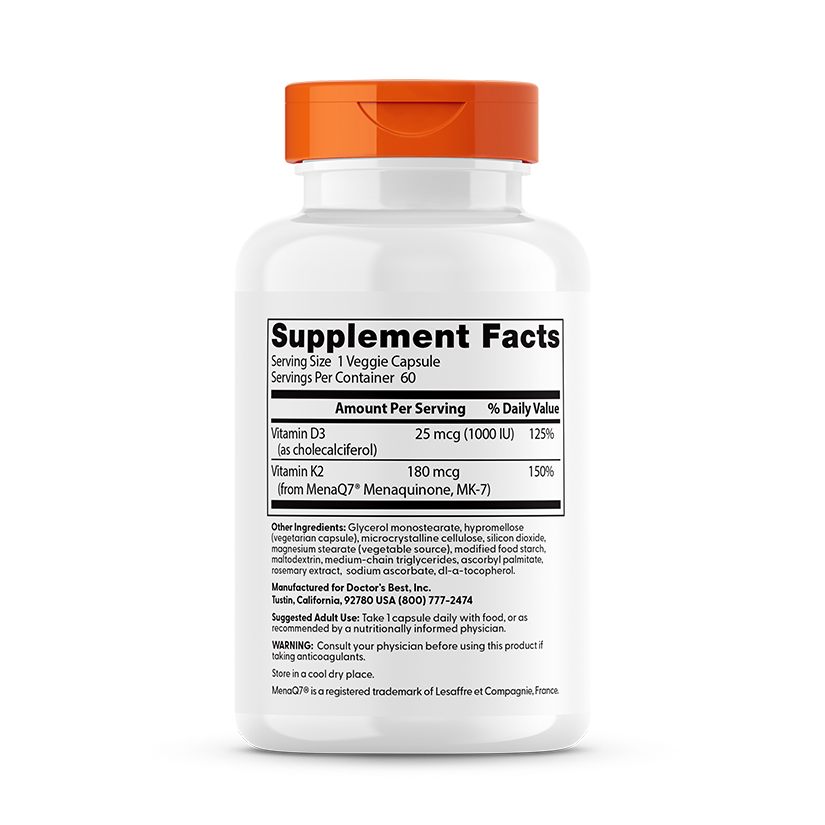Doctor's Best Natural Vitamin K2 MK7 with MenaQ7 plus D3